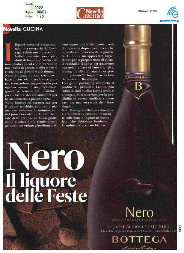 Bottega Nero liquore al cioccolato per le feste