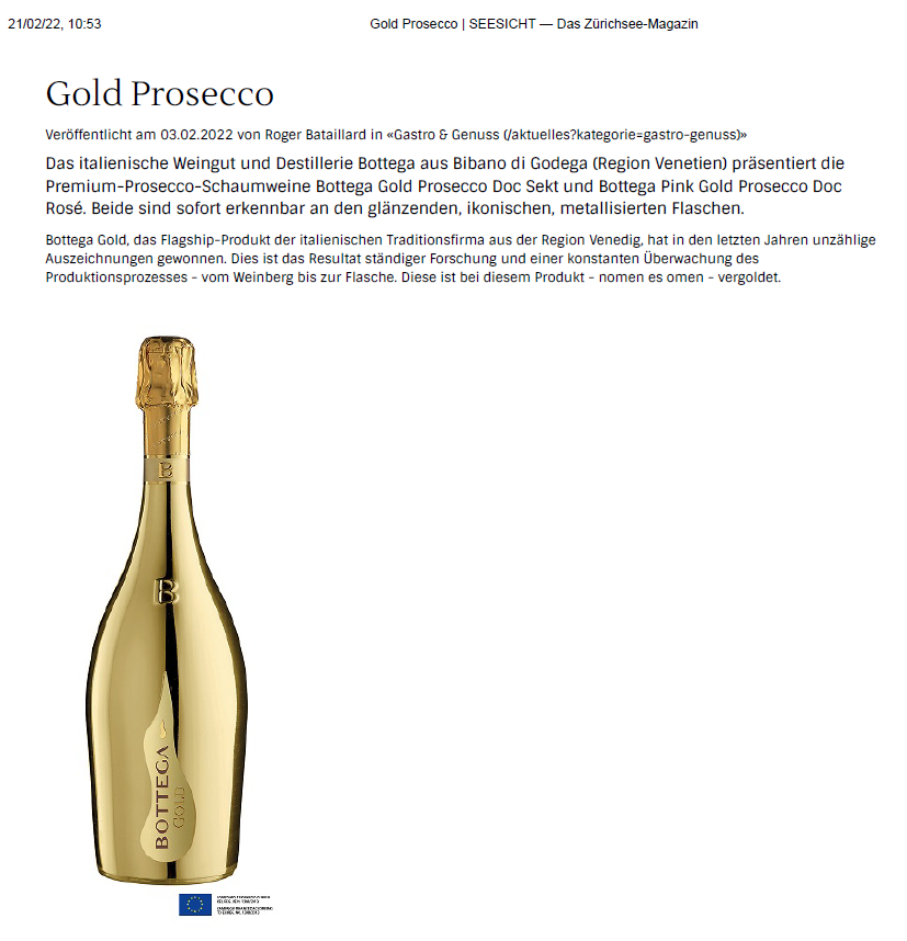 Bottega Gold e Bottega Pink Gold Prosecco DOC